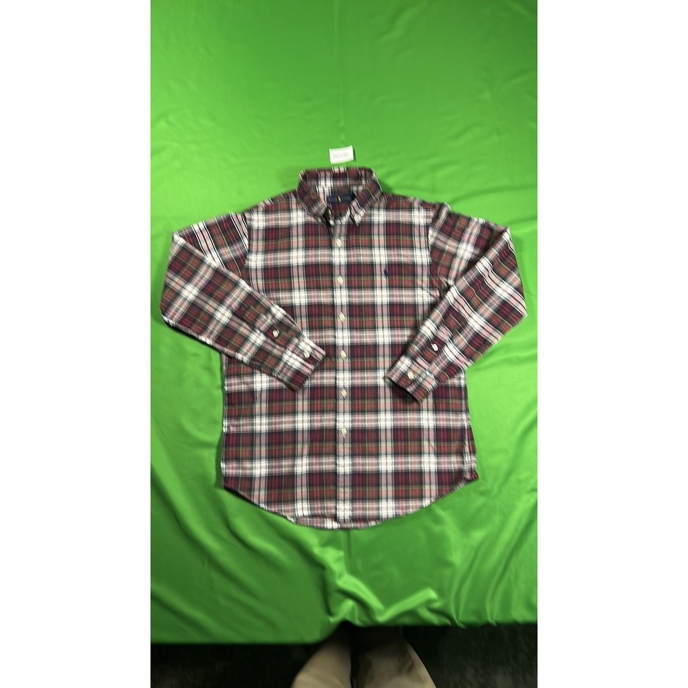 Ralph Lauren Classic Fit Plaid Button-Down Shirt Maroon Green Mens Medium